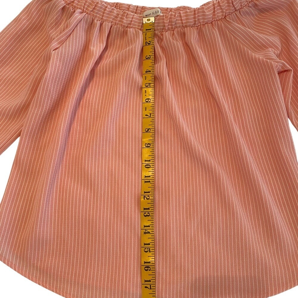 MUST HAVE Women Coral Stripe Off Shoulder Tie Sleeve‎ Blouse Top - Picture 6 of 9